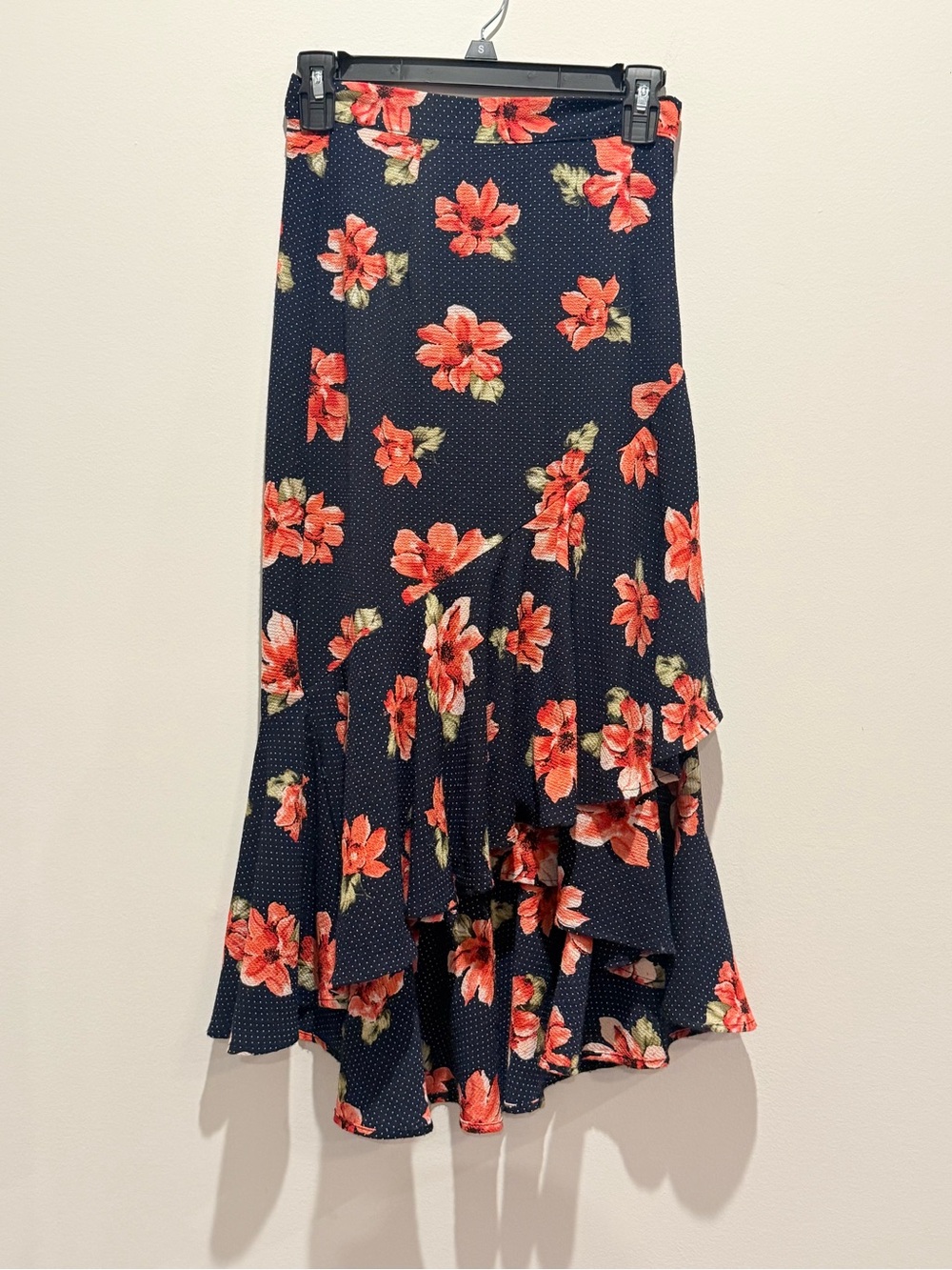 Floral Navy Ruffle Midi Skirt